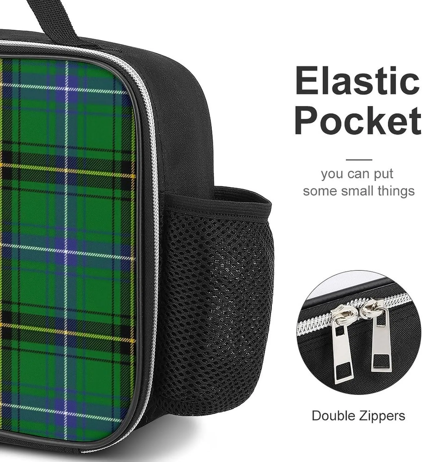 Scottish Clan Henderson Tartan Plaid Detachable Polyester Lunch Bag, Large Capacity Lunch Bag