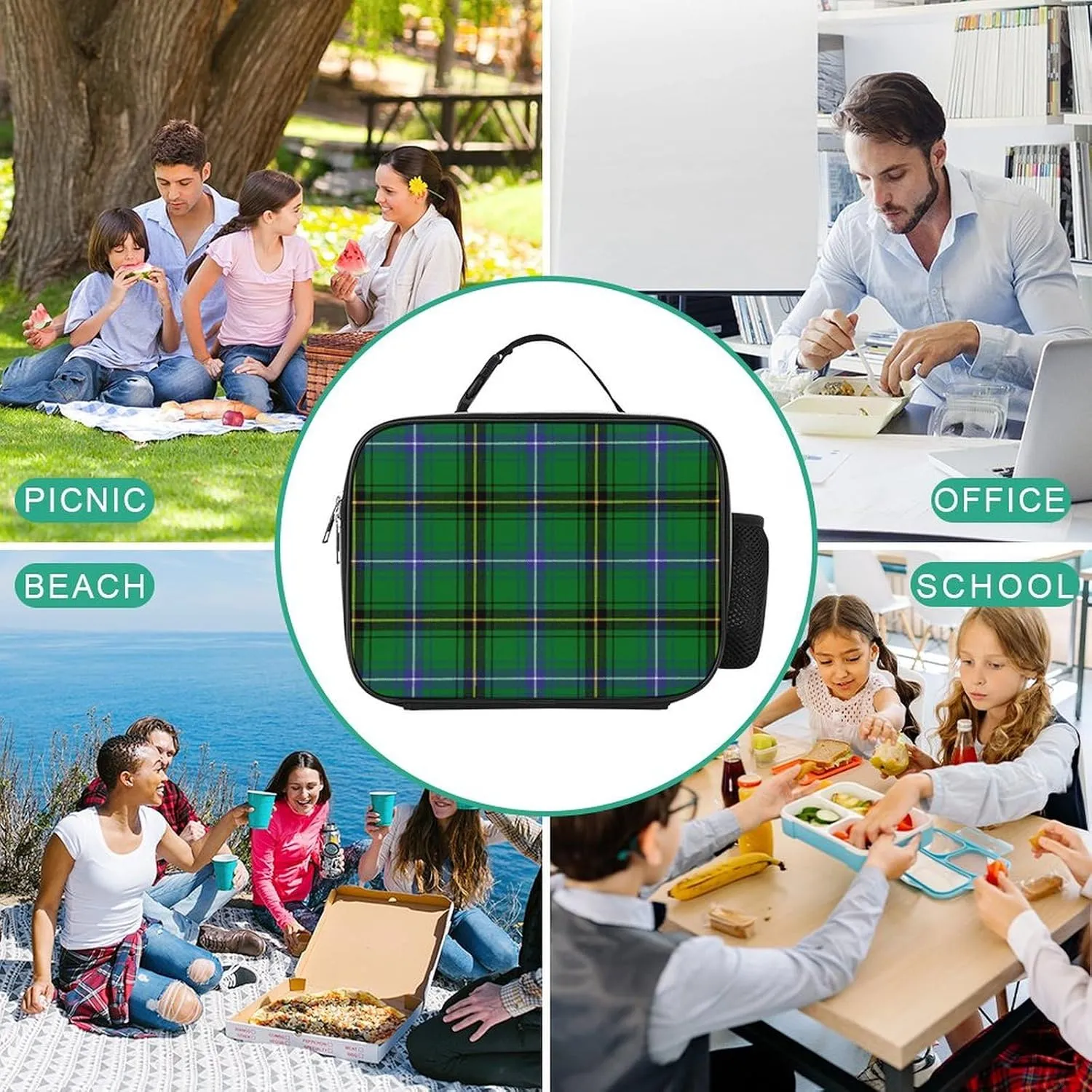 Scottish Clan Henderson Tartan Plaid Detachable Polyester Lunch Bag, Large Capacity Lunch Bag