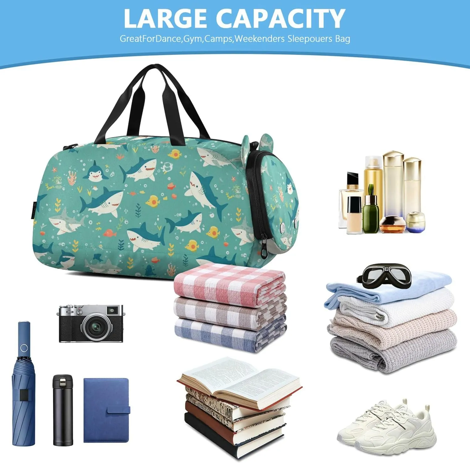 Sea Fish Small Gym Bag with Shoes Compartment Lightweight Sports Bag Travel Tote for Travel, Sports, Duffel, Weekender