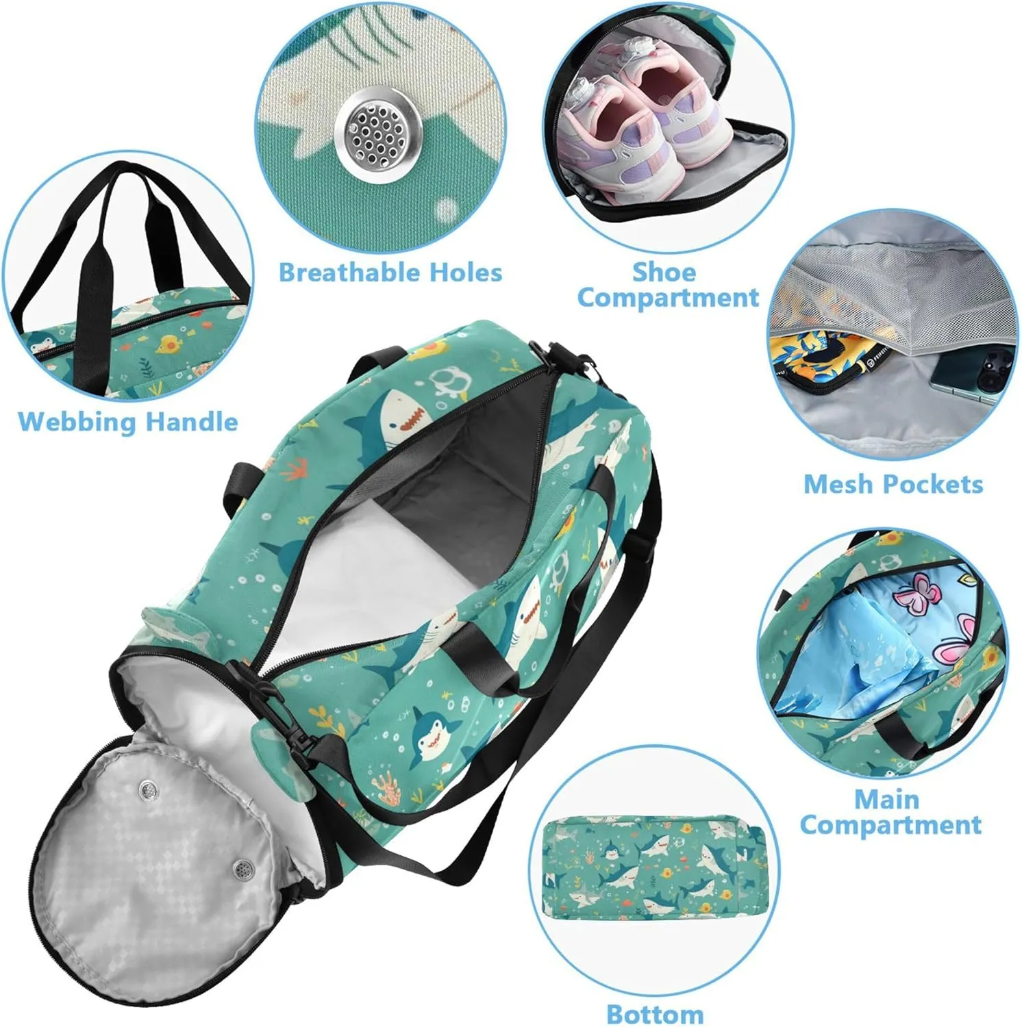 Sea Fish Small Gym Bag with Shoes Compartment Lightweight Sports Bag Travel Tote for Travel, Sports, Duffel, Weekender