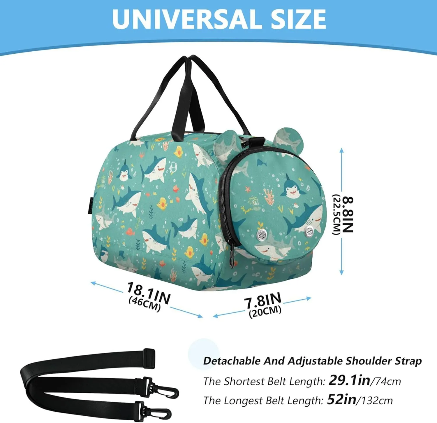 Sea Fish Small Gym Bag with Shoes Compartment Lightweight Sports Bag Travel Tote for Travel, Sports, Duffel, Weekender