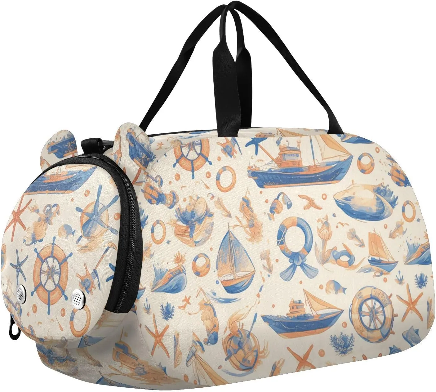 Sea Ship Beige Boy's Gym Duffel Bag with Shoes Compartment Lightweight Kids Overnight Duffel Bag for Travel, Sports, Fitness & Workout