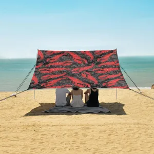 Seafood Lobster Beach Canopy Tent Anti-UV & Wind Resistant, Hand Drawn Camping Sun Shelter Easy Setup Portable,Outdoor Shade Tents with Sandbags,Sand Shovels,Ground Pegs & Stability Poles