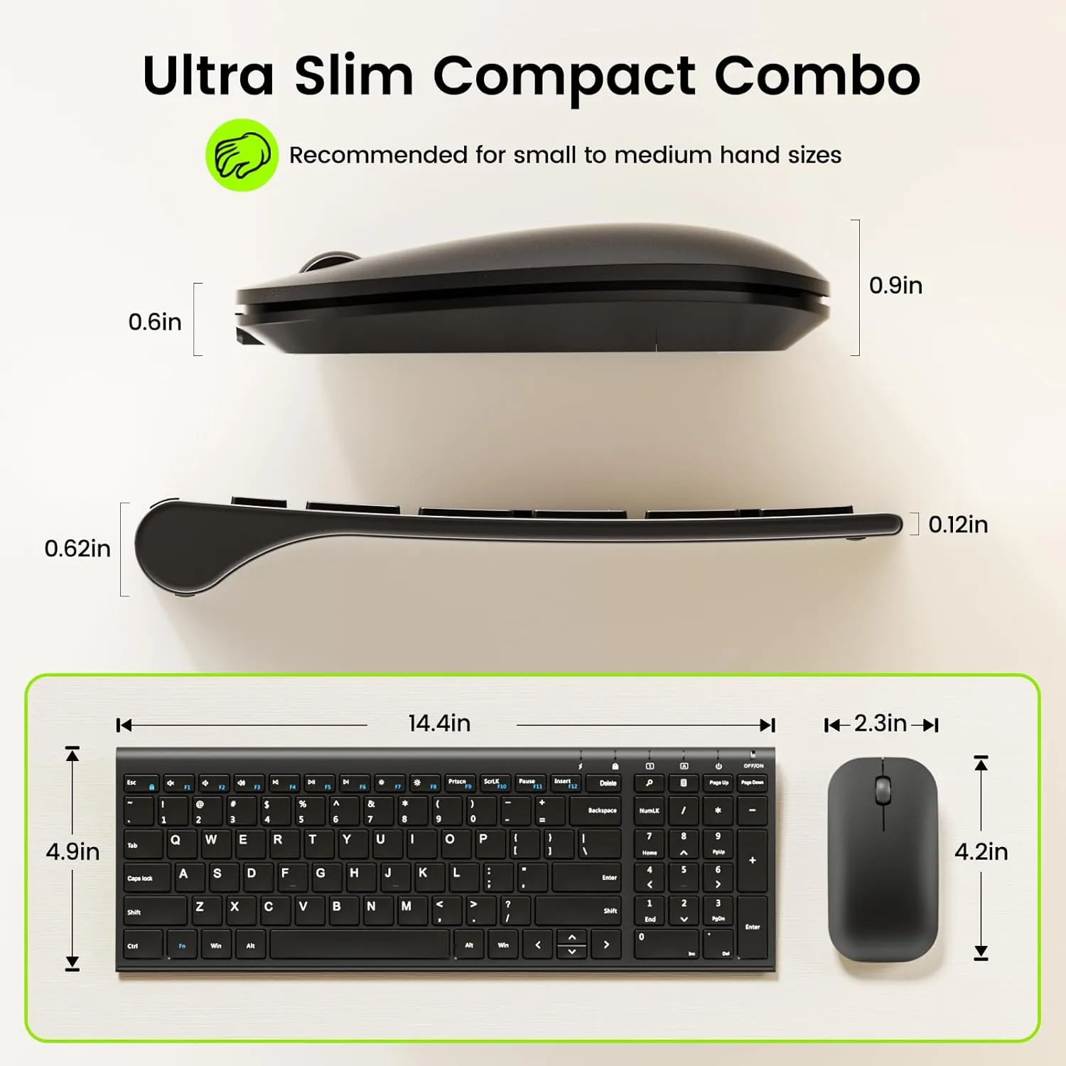seenda Rechargeable Wireless Keyboard and Mouse - Ultra-Thin Metal Keyboard with Low-Profile Keys, 2.4G Wireless Keyboard for Windows PC Laptop Computer - Black