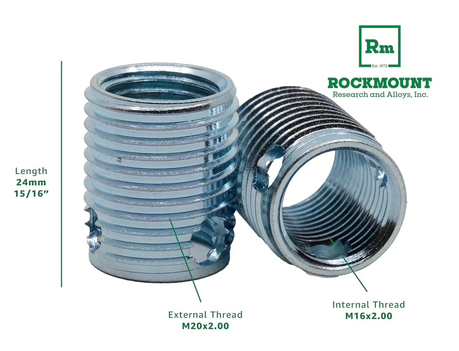 Self-Locking Threaded Insert, M16 x 2.0 Internal Thread, Standard Wall, 5 pcs