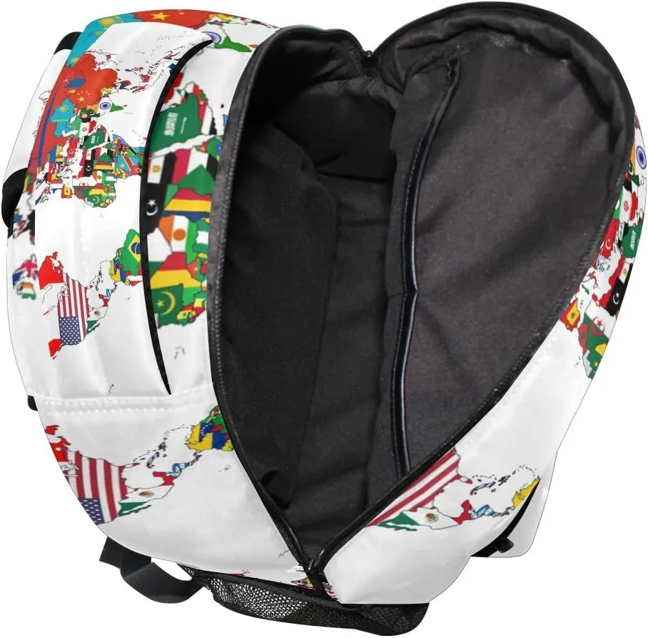 senya School Backpack National Flag World Map Teens Girls Boys Schoolbag Travel Bag