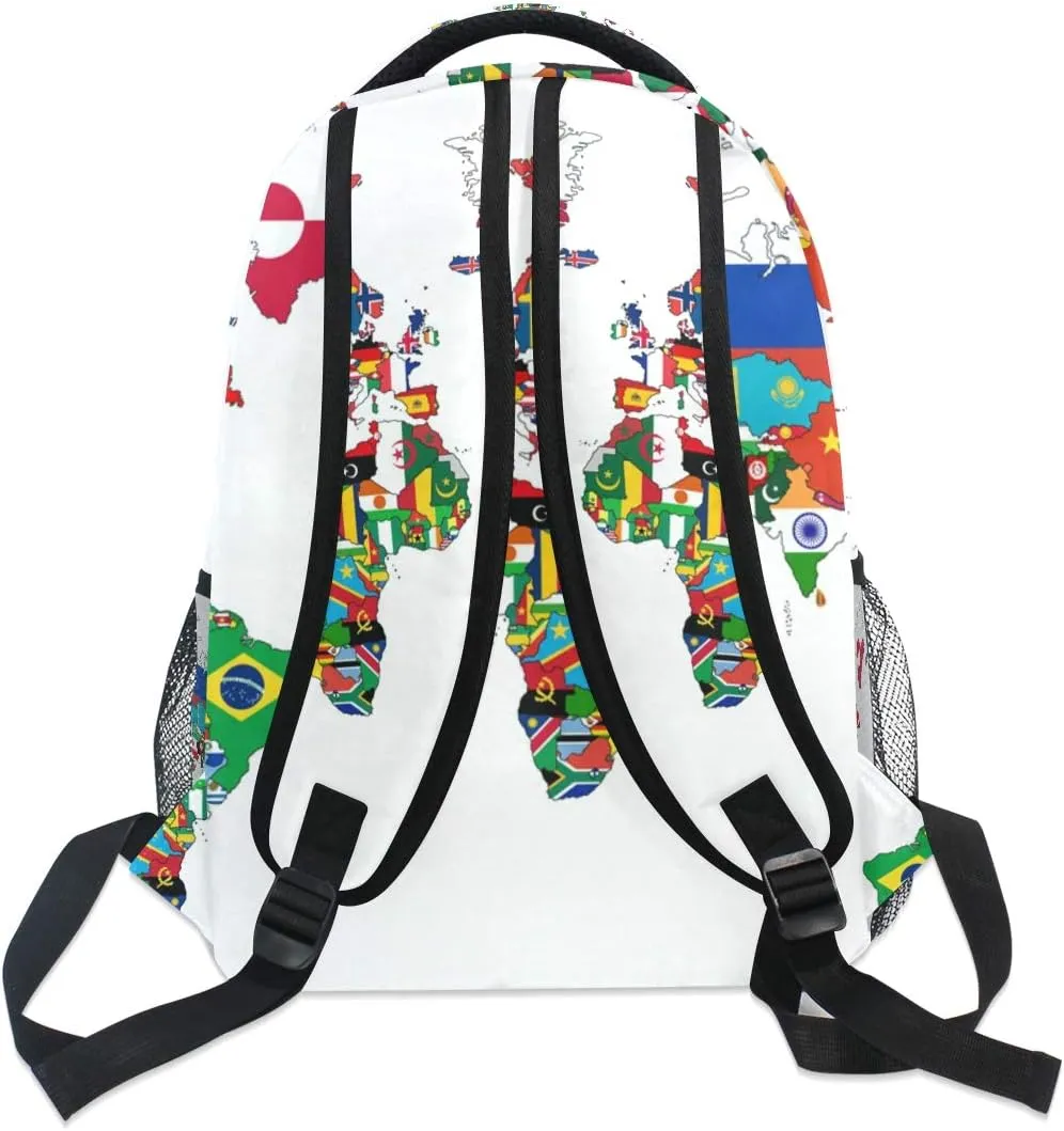 senya School Backpack National Flag World Map Teens Girls Boys Schoolbag Travel Bag