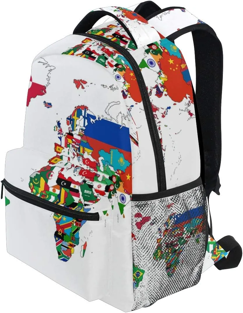 senya School Backpack National Flag World Map Teens Girls Boys Schoolbag Travel Bag