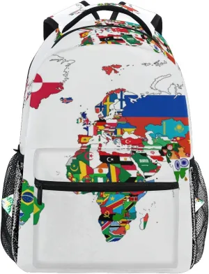 senya School Backpack National Flag World Map Teens Girls Boys Schoolbag Travel Bag