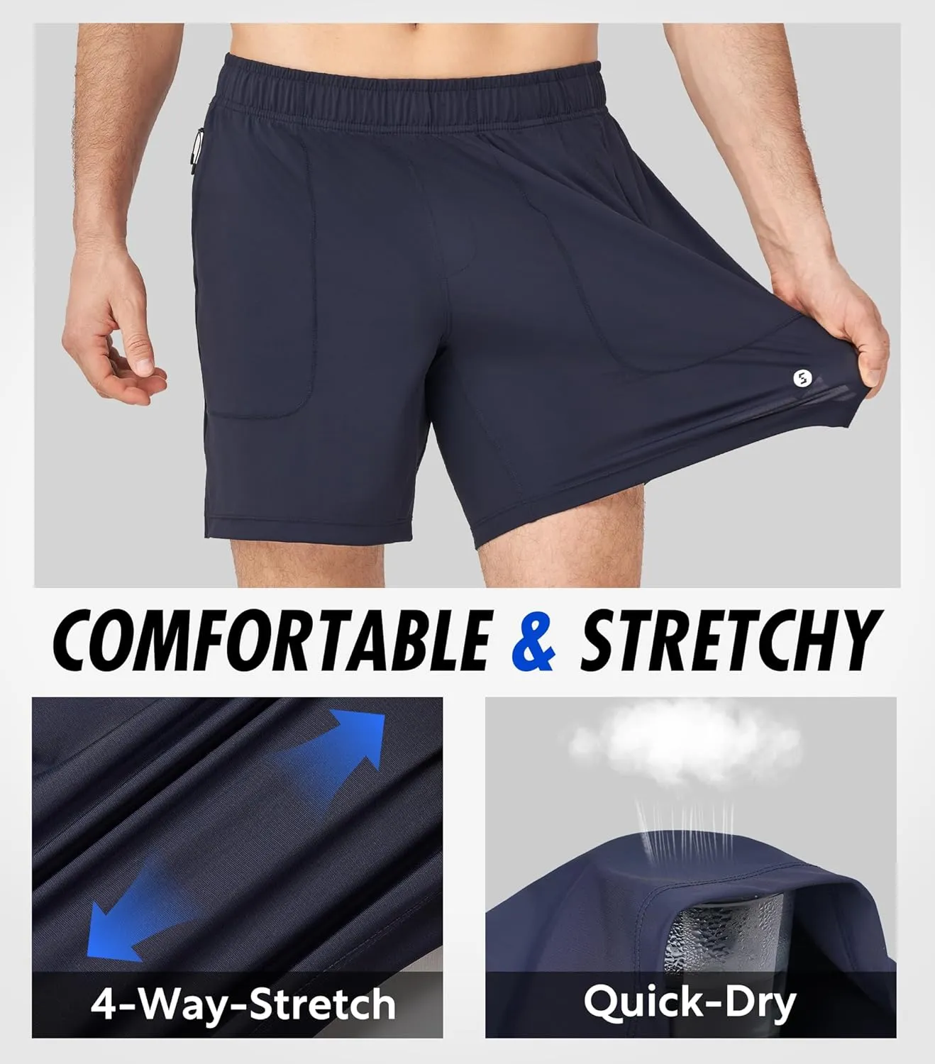Separatec Mens Athletic Shorts Quick Dry with Fixed Zipper Pockets - Stretch Workout Running Gym Shorts Men