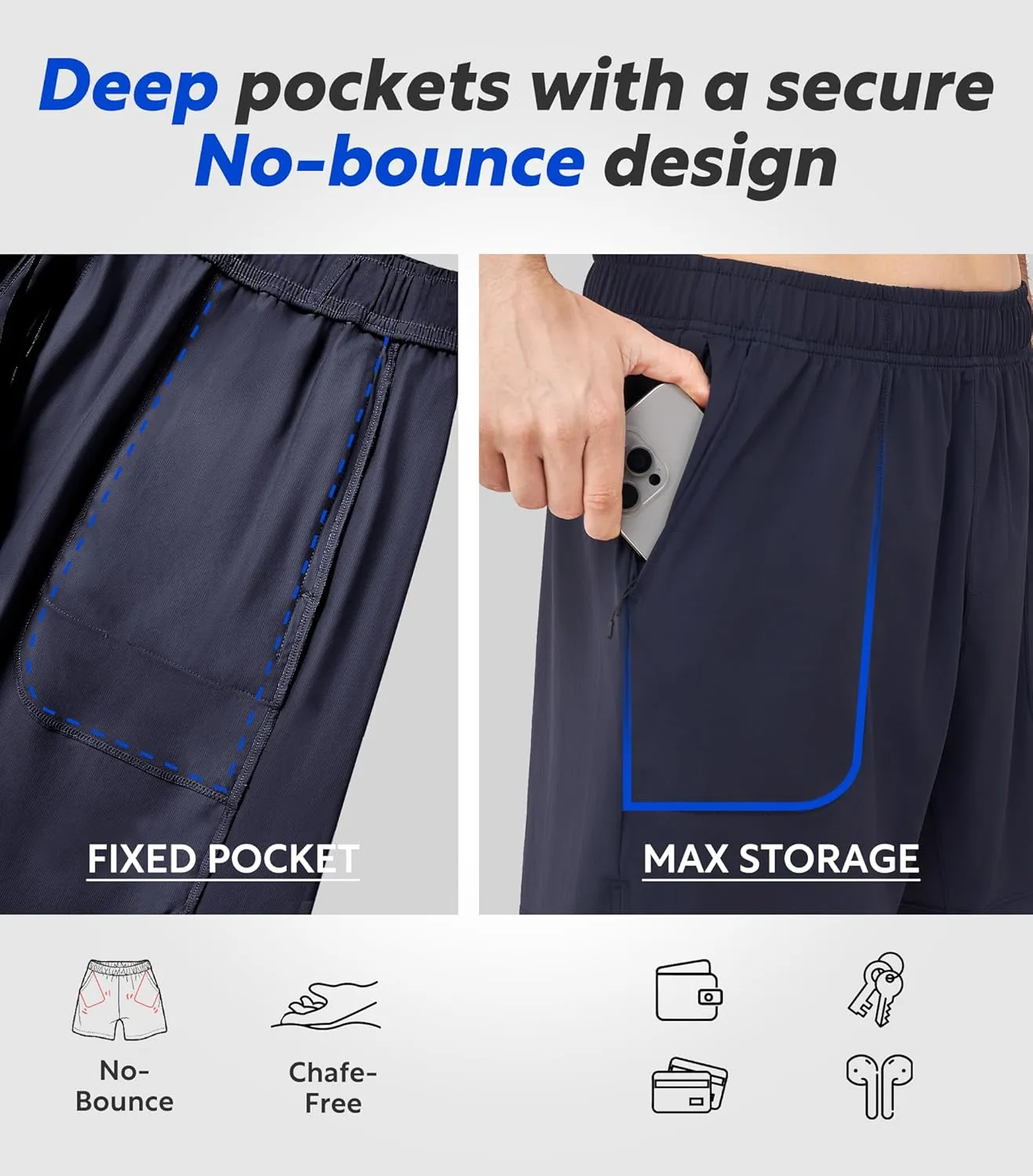 Separatec Mens Athletic Shorts Quick Dry with Fixed Zipper Pockets - Stretch Workout Running Gym Shorts Men