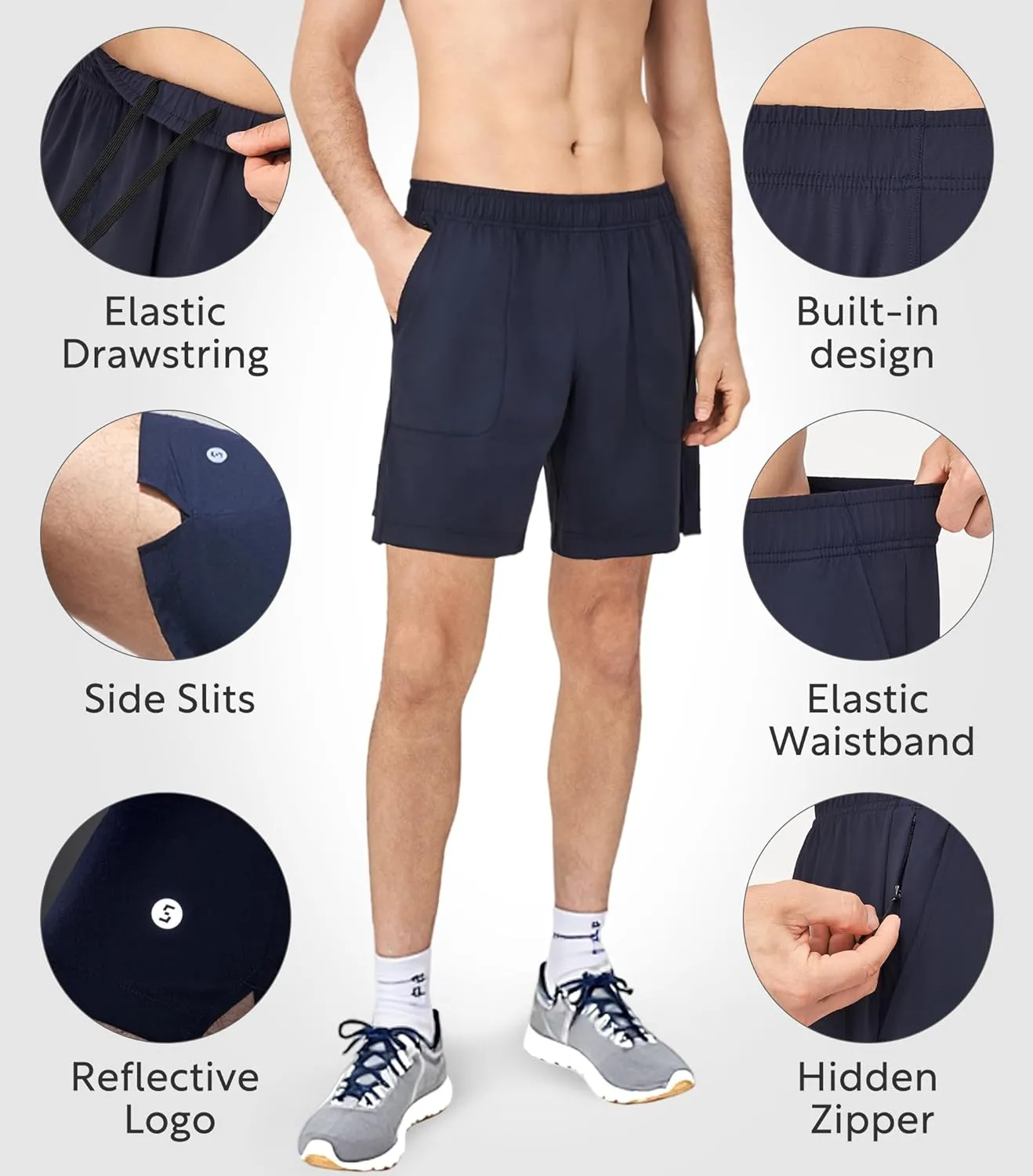 Separatec Mens Athletic Shorts Quick Dry with Fixed Zipper Pockets - Stretch Workout Running Gym Shorts Men