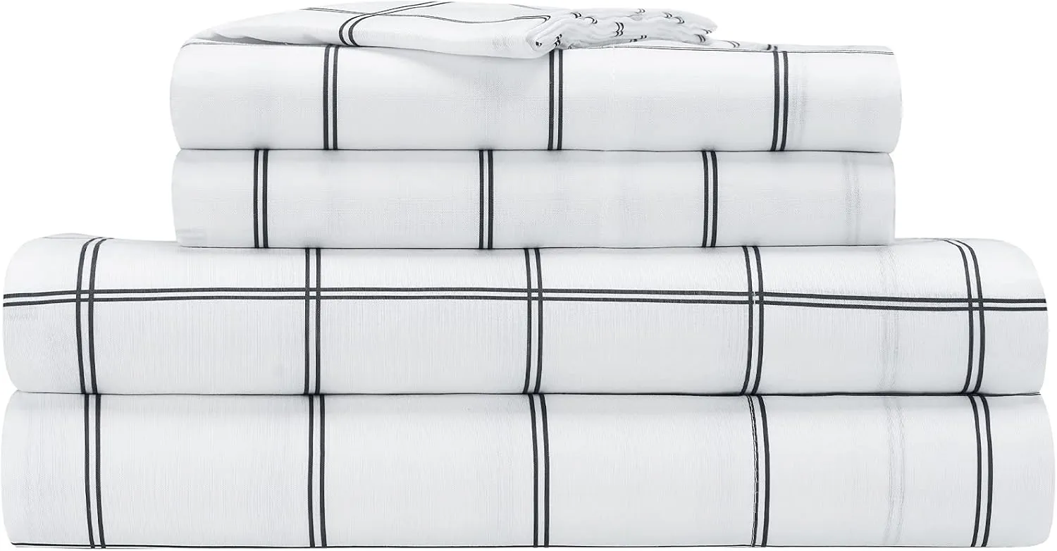 Serta Simply Clean Complete 7 Piece Hypoallergenic Reversible Bed in a Bag with Sheets and Pillow Cases for All Season, Queen, Navy/Grey