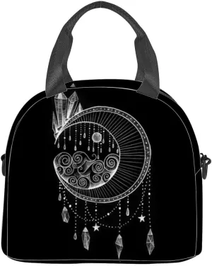 set moon phases Different stages moonlight activity vintage engraving Insulated Adult Lunch Bag with Shoulder Strap for Women Lightweight Reusable Portable Freezable Lunch Tote Bag for Work Picnic