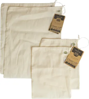 Set of 2 Medium & 2 Large 100% Cotton Gauze Drawstring Produce Bags