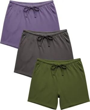 Sexy Basics Women's Multi -Pack Cotton Sleep Pajama Shorts with Pockets & Drawstring