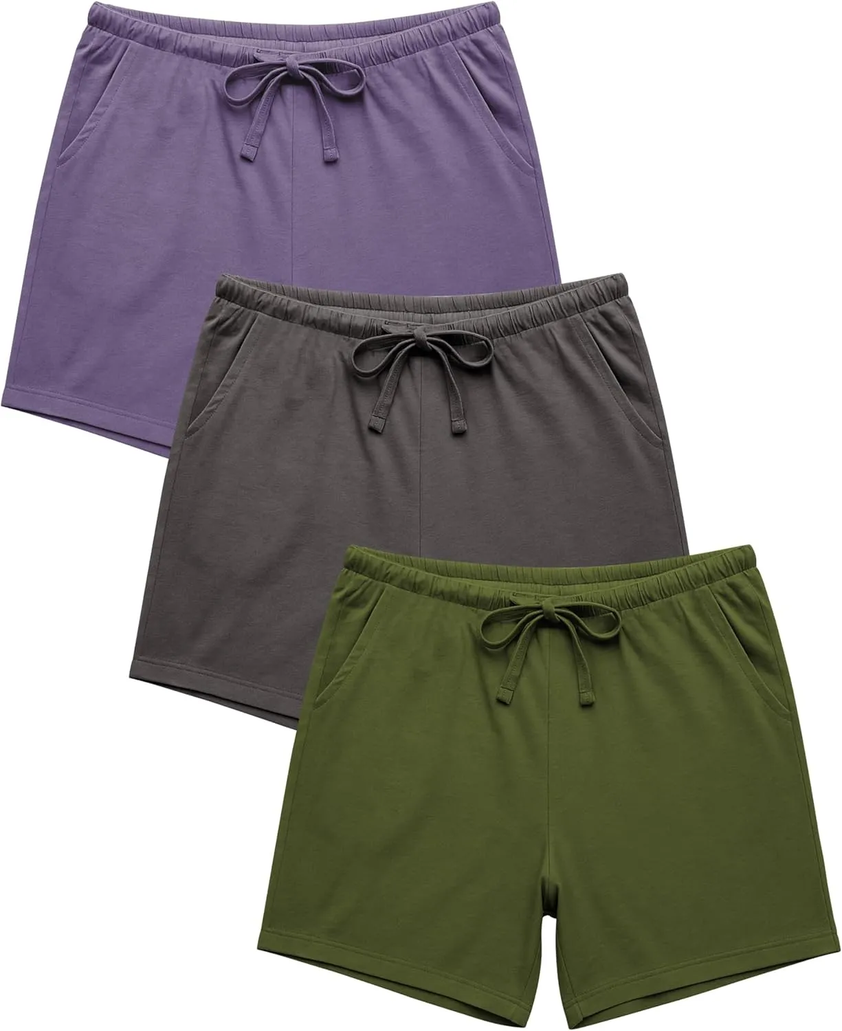 Sexy Basics Women's Multi -Pack Cotton Sleep Pajama Shorts with Pockets & Drawstring