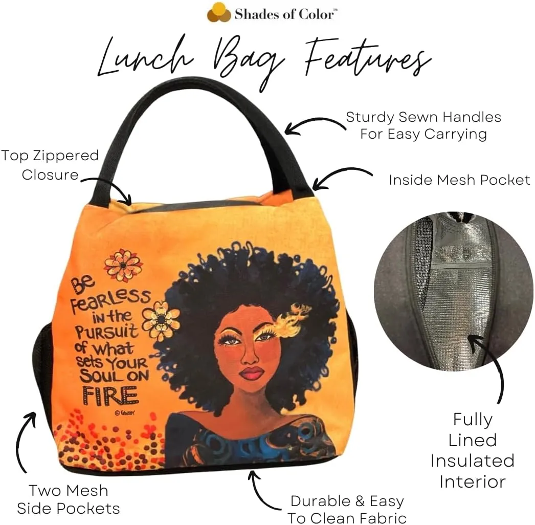 Shades of Color African American Lunch Bag, Reusable, Insulated, with Shoulder Strap, for Hiking, Picnic, Beach, Office—Perfect Gift for Black Women