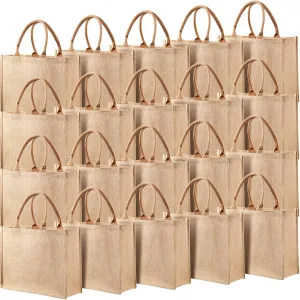 Shappy 20 Pack Burlap Tote Bags Bulk Large Reusable Jute Totes with Handle Beach Grocery Bags Water Resistant for Bridesmaid Gift Travel Camping Shopping DIY Craft, 15.4 x 12.2 x 5.9 Inches