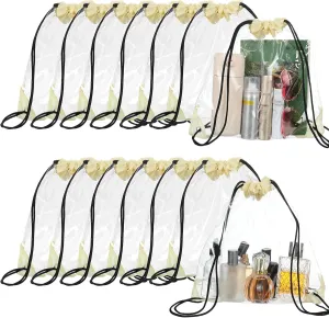 Shappy 30 Pieces Clear Drawstring Backpack, Plastic Waterproof Transparent Stadium Bags String Bag for Gym Travel(Beige)