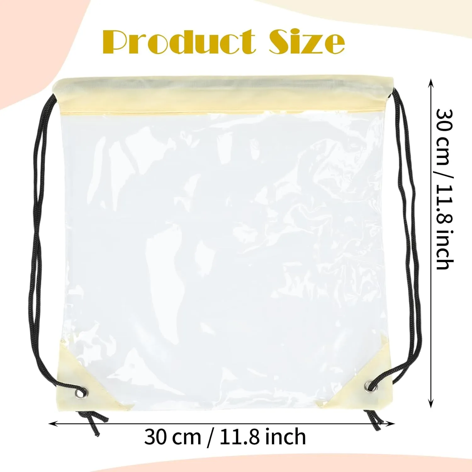 Shappy 30 Pieces Clear Drawstring Backpack, Plastic Waterproof Transparent Stadium Bags String Bag for Gym Travel(Beige)