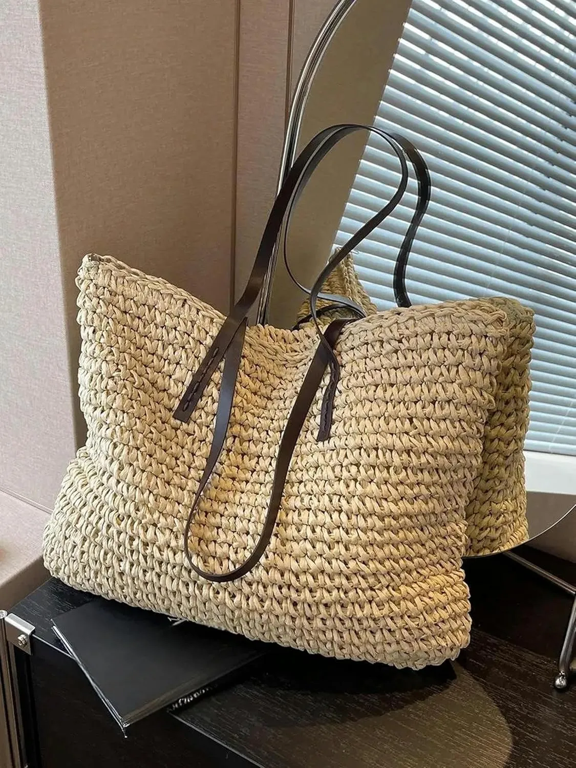 Shopping Bag Straw Handbag Summer Casual Large Capacity Tote Bag Beach Women One Shoulder Simple Style Shopping Bag