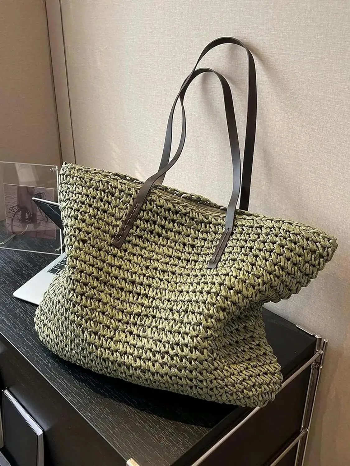 Shopping Bag Straw Handbag Summer Casual Large Capacity Tote Bag Beach Women One Shoulder Simple Style Shopping Bag