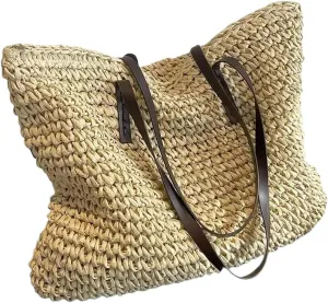 Shopping Bag Straw Handbag Summer Casual Large Capacity Tote Bag Beach Women One Shoulder Simple Style Shopping Bag