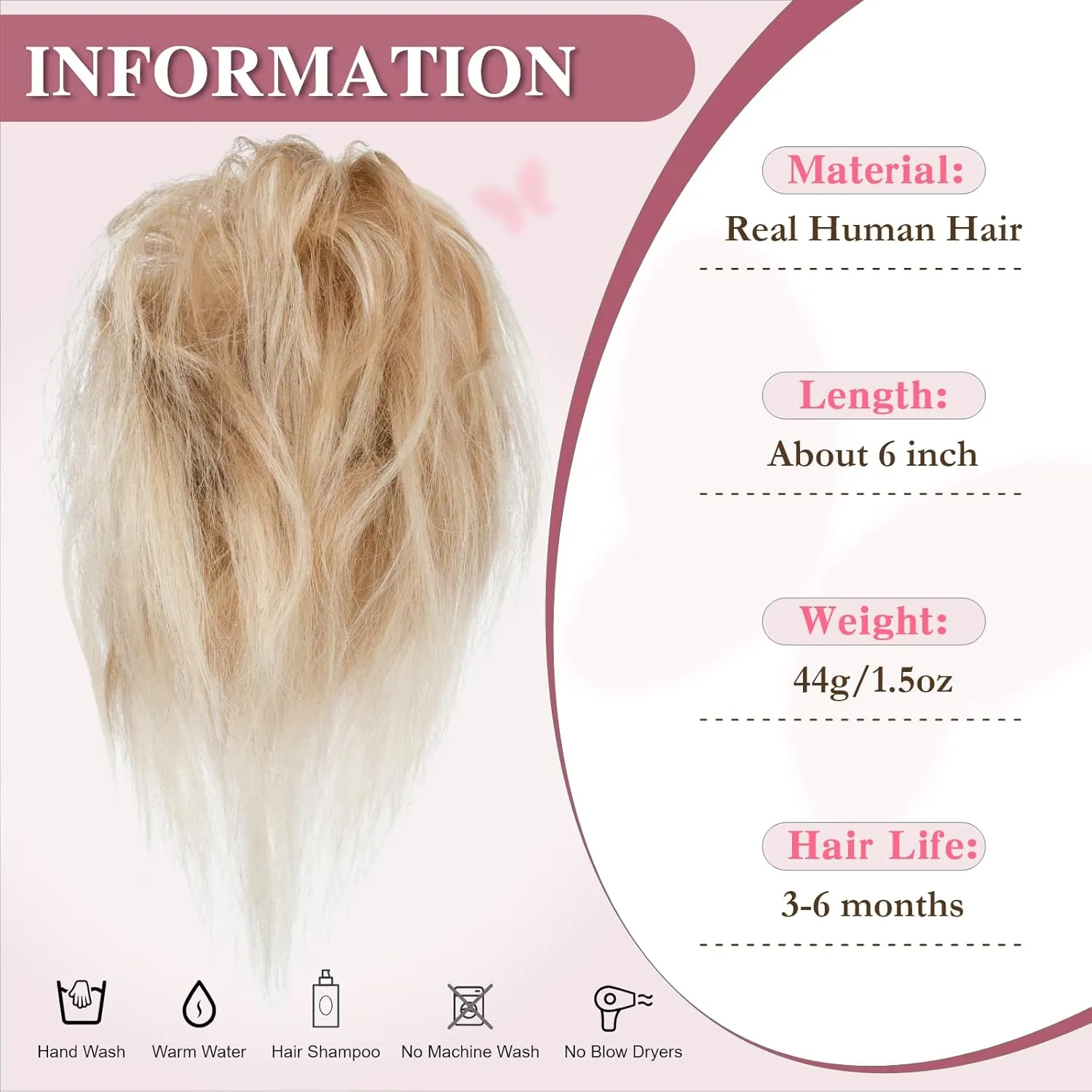 Short Claw Clip Ponytail Extension, Messy Bun Hair Piece,100% Real Human Hair,6 Inch, #18P613 Blonde & Bleach Blonde