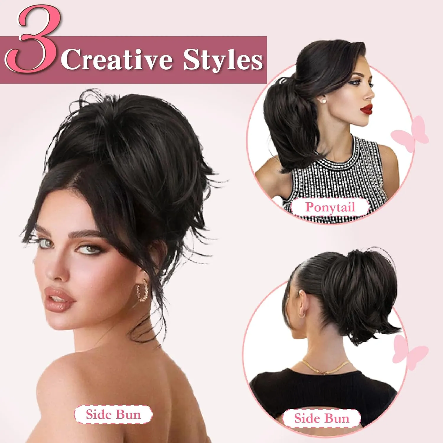 Short Claw Clip Ponytail Extension, Messy Bun Hair Piece,100% Real Human Hair,6 Inch, #18P613 Blonde & Bleach Blonde