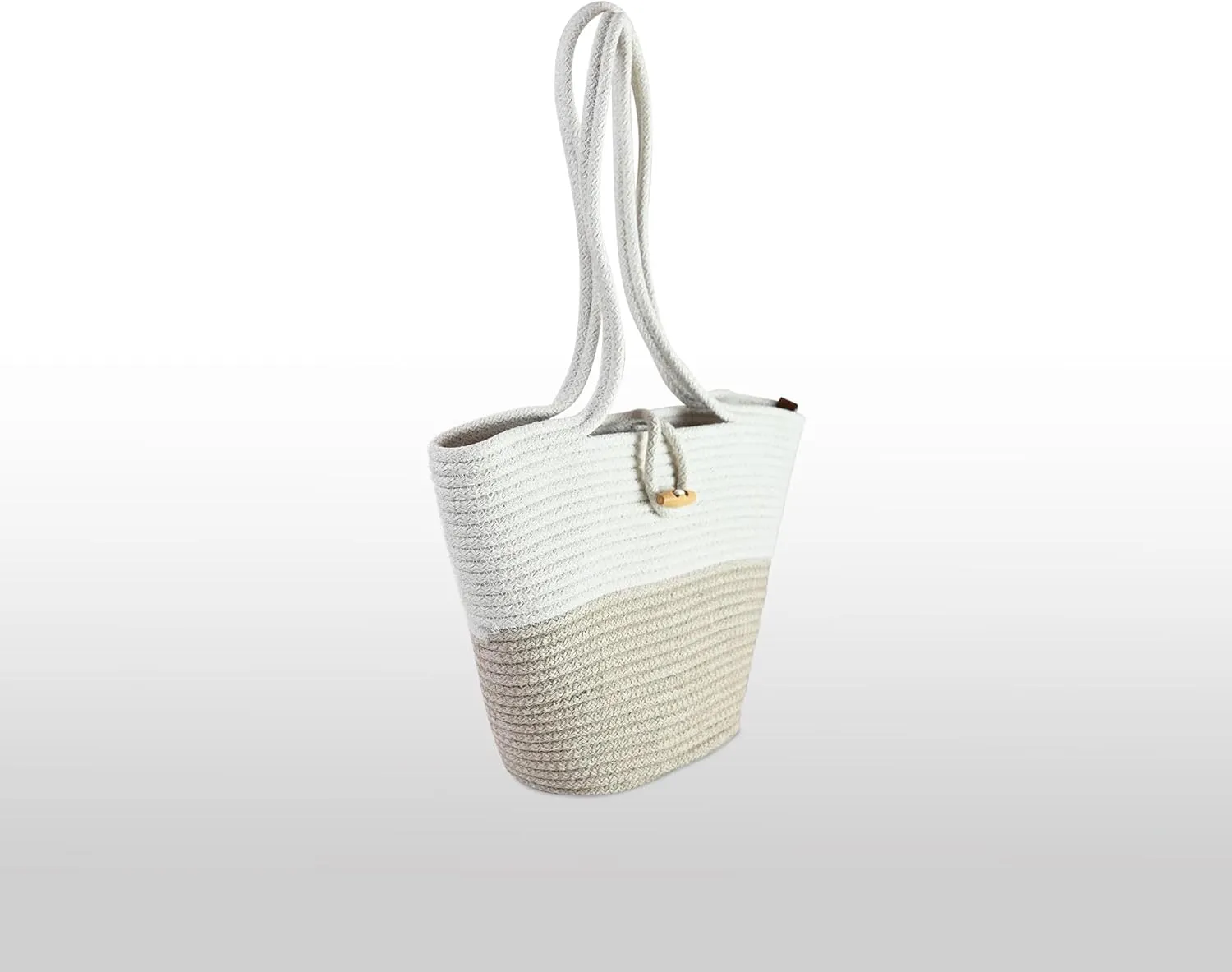 Shoulder and Hand Bag for Women, Handmade by Braided Cotton Cord, Set of 2, Bag Sizes 15”x9” and 13”x8”, Beige/Off-White