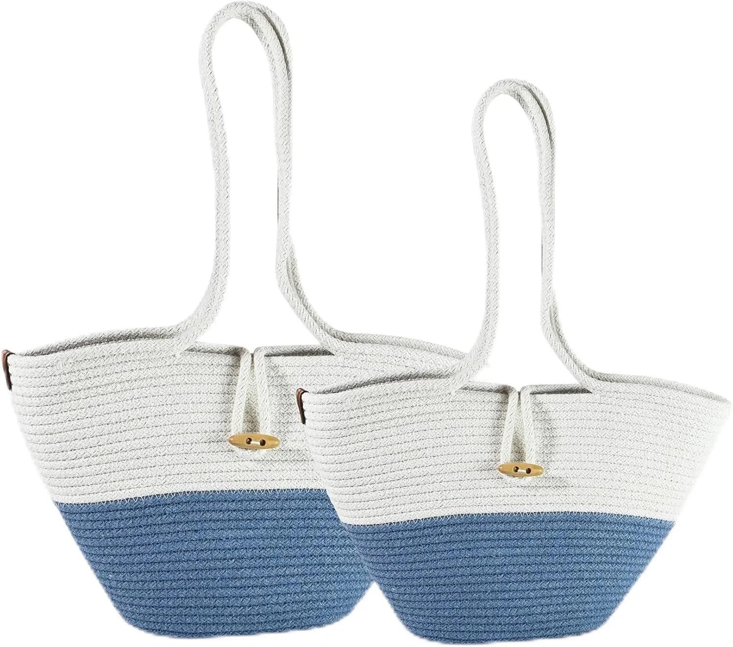 Shoulder and Hand Bag for Women, Handmade by Braided Cotton Cord, Set of 2, Bag Sizes 15”x9” and 13”x8”, Beige/Off-White