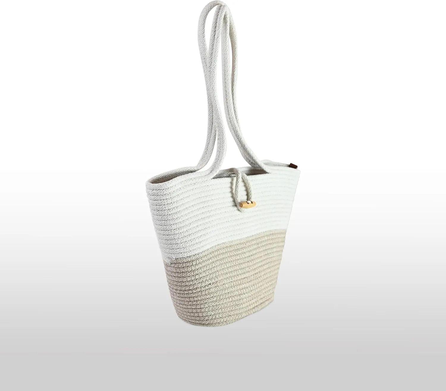 Shoulder and Hand Bag for Women, Handmade by Braided Cotton Cord, Set of 2, Bag Sizes 15”x9” and 13”x8”, Beige/Off-White