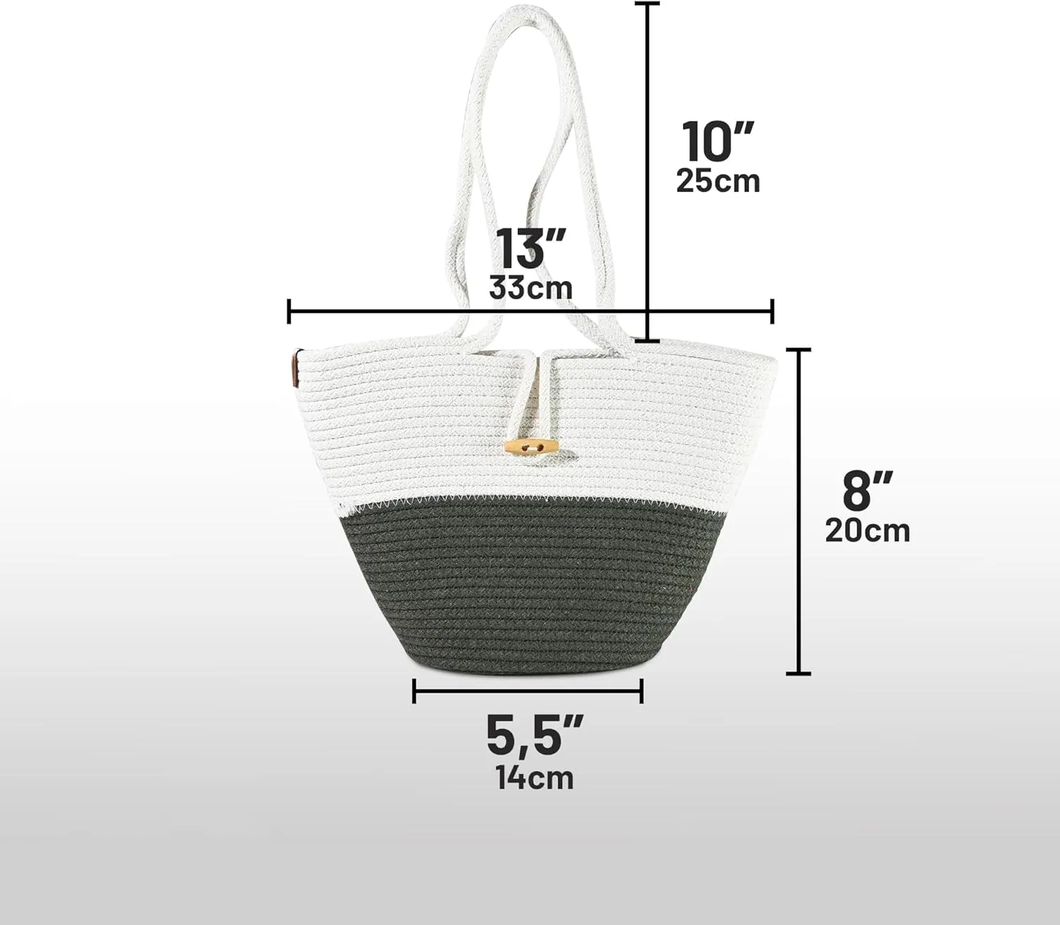 Shoulder and Hand Bag for Women, Handmade by Braided Cotton Cord, Set of 2, Bag Sizes 15”x9” and 13”x8”, Beige/Off-White