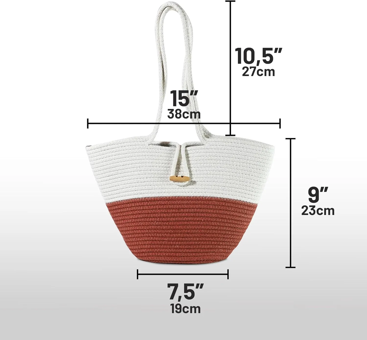 Shoulder and Hand Bag for Women, Handmade by Braided Cotton Cord, Set of 2, Bag Sizes 15”x9” and 13”x8”, Beige/Off-White