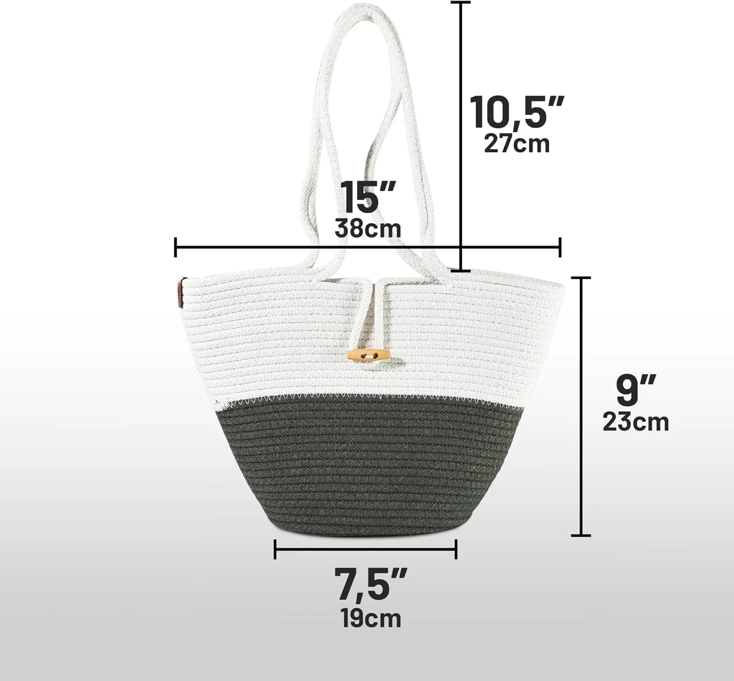 Shoulder and Hand Bag for Women, Handmade by Braided Cotton Cord, Set of 2, Bag Sizes 15”x9” and 13”x8”, Beige/Off-White