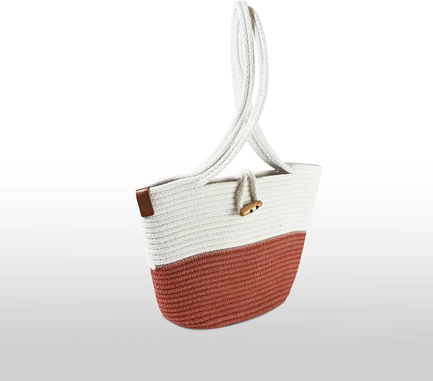 Shoulder and Hand Bag for Women, Handmade by Braided Cotton Cord, Set of 2, Bag Sizes 15”x9” and 13”x8”, Beige/Off-White