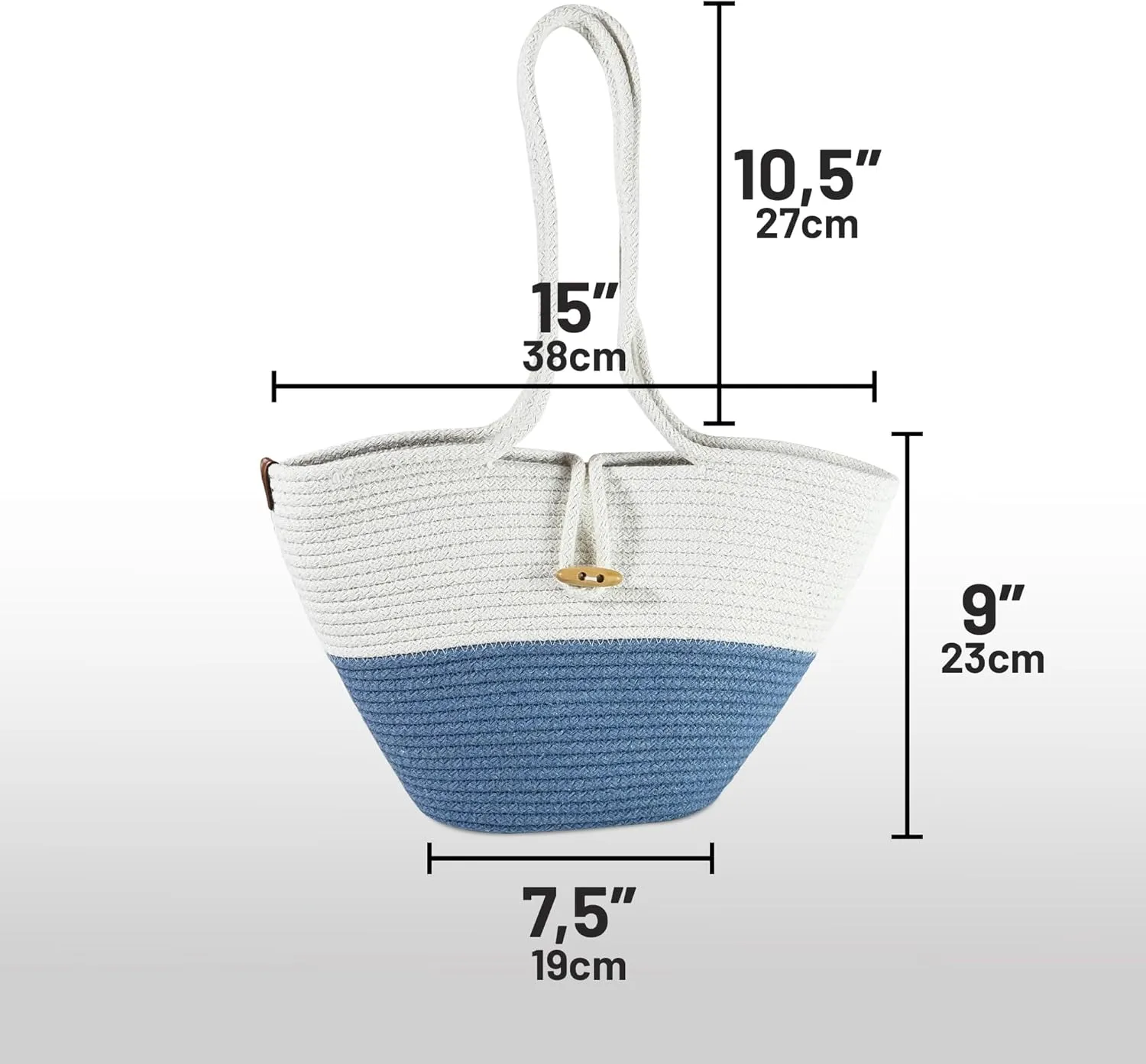 Shoulder and Hand Bag for Women, Handmade by Braided Cotton Cord, Set of 2, Bag Sizes 15”x9” and 13”x8”, Beige/Off-White