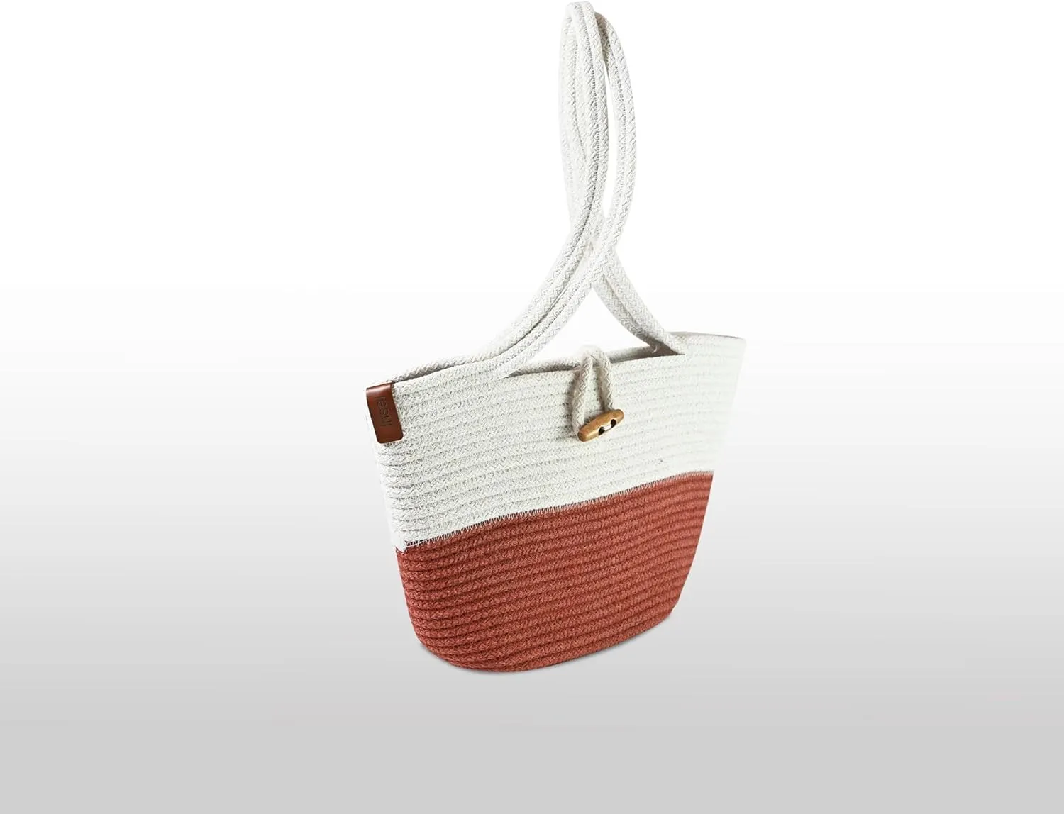Shoulder and Hand Bag for Women, Handmade by Braided Cotton Cord, Set of 2, Bag Sizes 15”x9” and 13”x8”, Beige/Off-White