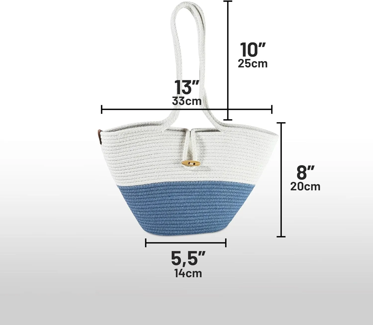 Shoulder and Hand Bag for Women, Handmade by Braided Cotton Cord, Set of 2, Bag Sizes 15”x9” and 13”x8”, Beige/Off-White