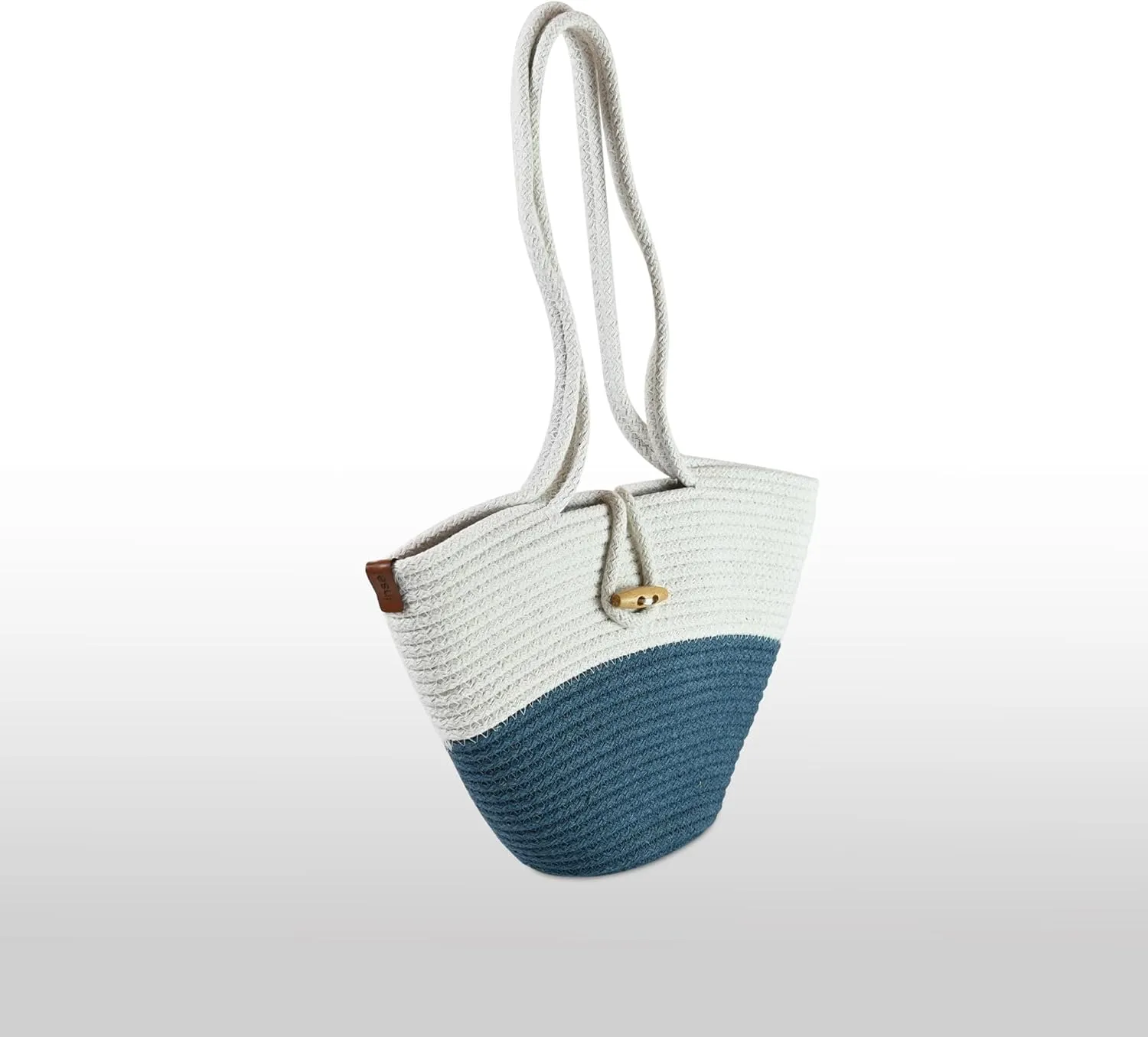 Shoulder and Hand Bag for Women, Handmade by Braided Cotton Cord, Set of 2, Bag Sizes 15”x9” and 13”x8”, Beige/Off-White