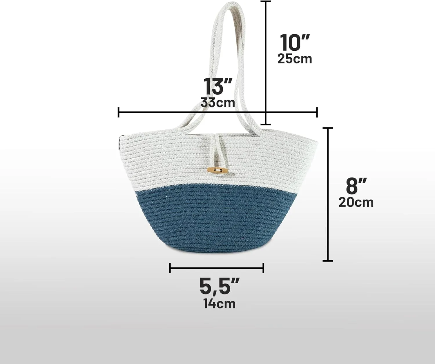 Shoulder and Hand Bag for Women, Handmade by Braided Cotton Cord, Set of 2, Bag Sizes 15”x9” and 13”x8”, Beige/Off-White