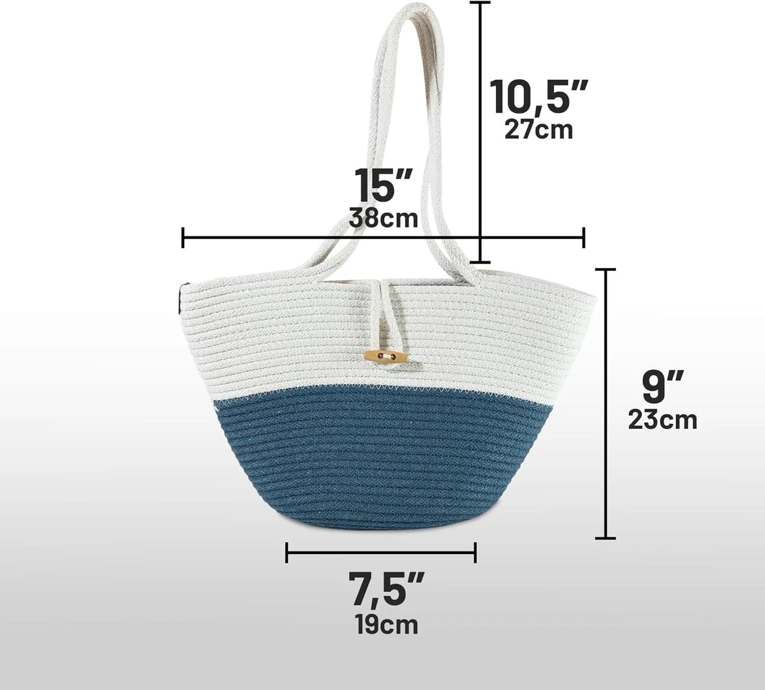 Shoulder and Hand Bag for Women, Handmade by Braided Cotton Cord, Set of 2, Bag Sizes 15”x9” and 13”x8”, Beige/Off-White