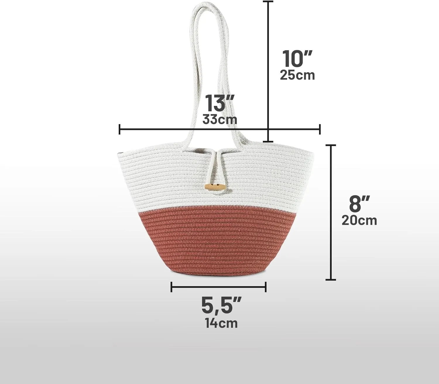 Shoulder and Hand Bag for Women, Handmade by Braided Cotton Cord, Set of 2, Bag Sizes 15”x9” and 13”x8”, Beige/Off-White
