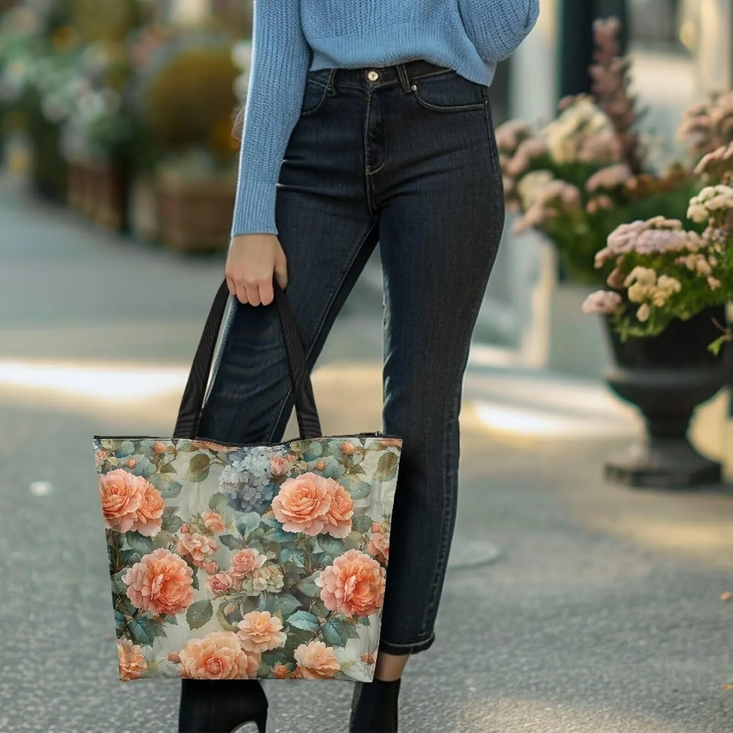Shoulder Tote Bag for Women Foldable Hobo Handbag, Abstract Painting Art Eco Shopping Bag Tote Grocery Bags