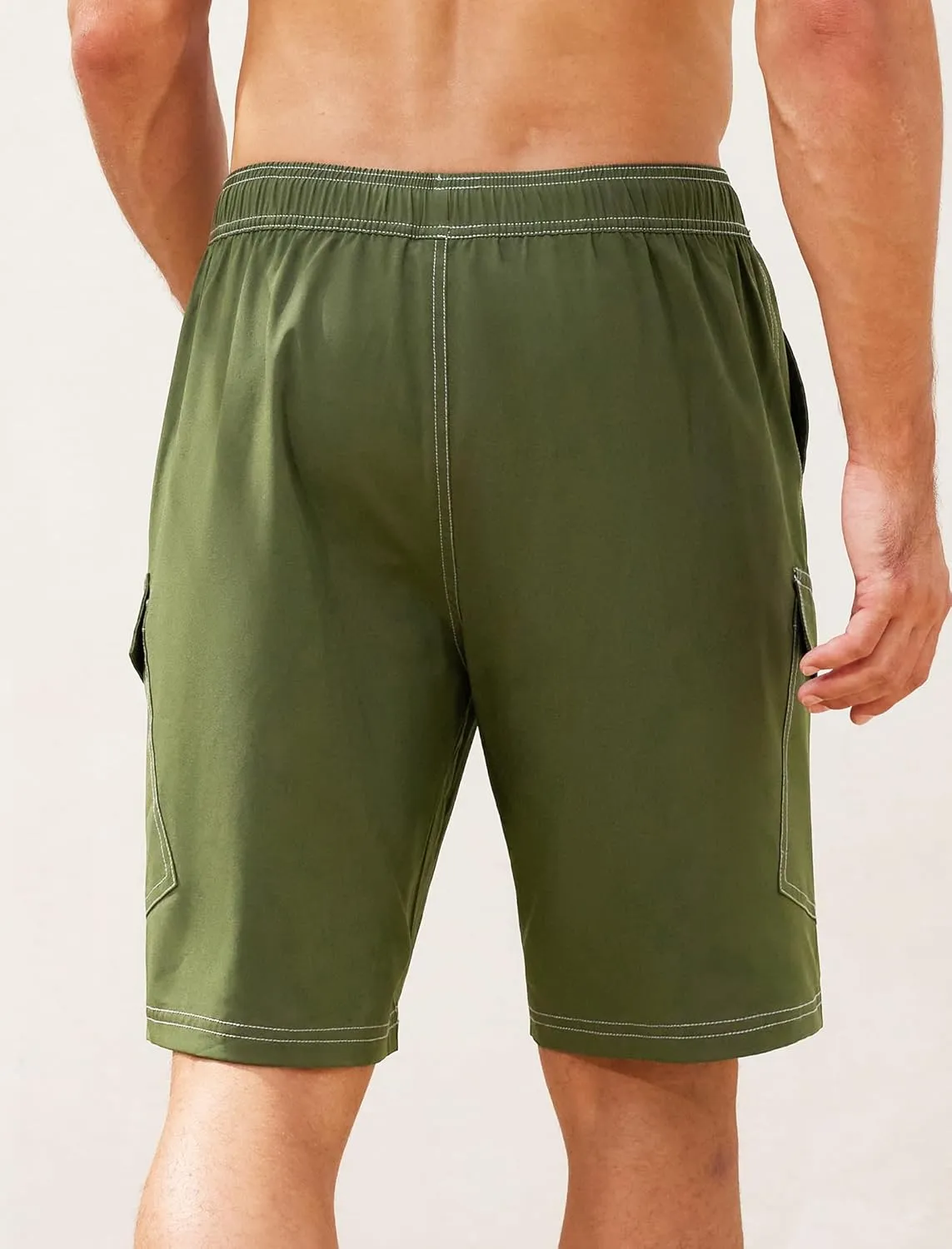 SILKWORLD Mens Swim Trunks with Compression Liner 9 Inch Bathing Suits Quick-Dry Swimming Beach Shorts with Cargo Pockets