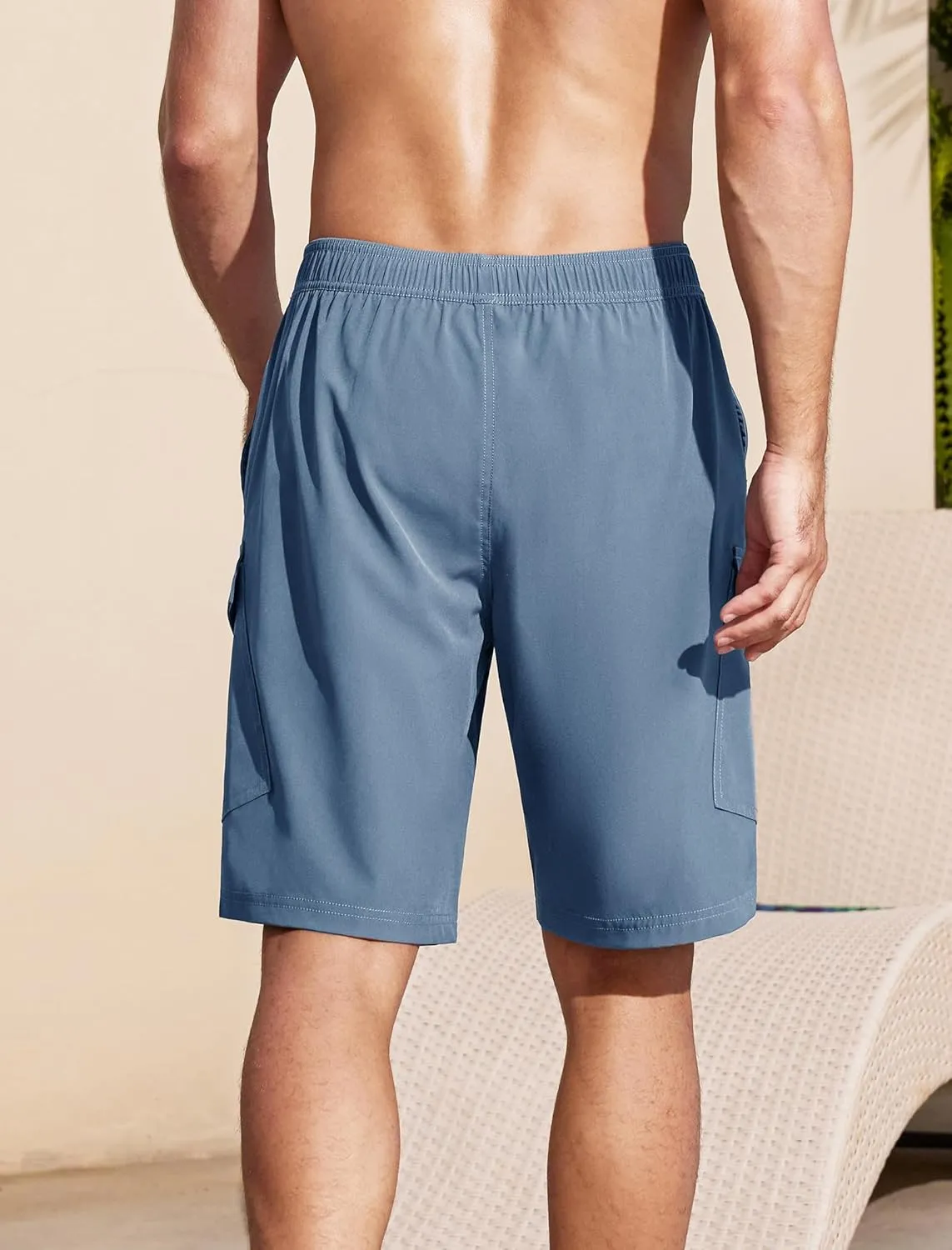 SILKWORLD Mens Swim Trunks with Compression Liner 9 Inch Bathing Suits Quick-Dry Swimming Beach Shorts with Cargo Pockets