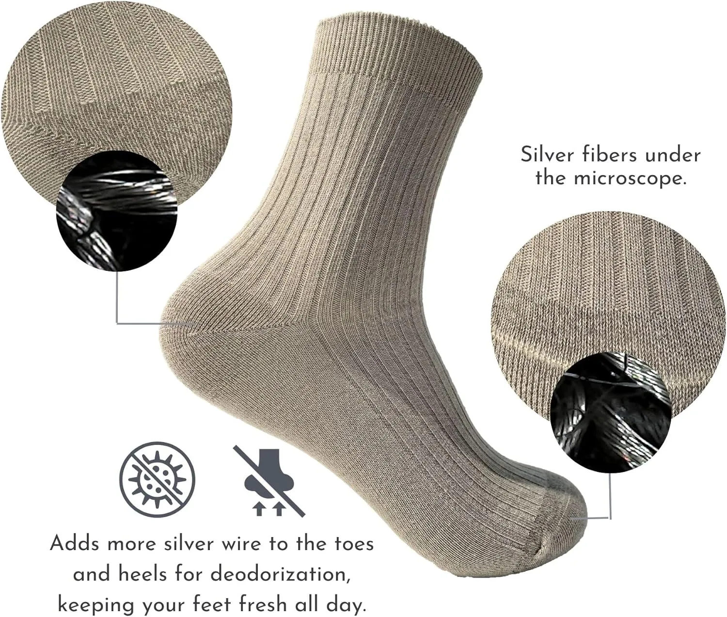 Silver Quarter Crew Socks for Women Men, Odor Control Running Socks for Hiking, Walking, Athletic Training