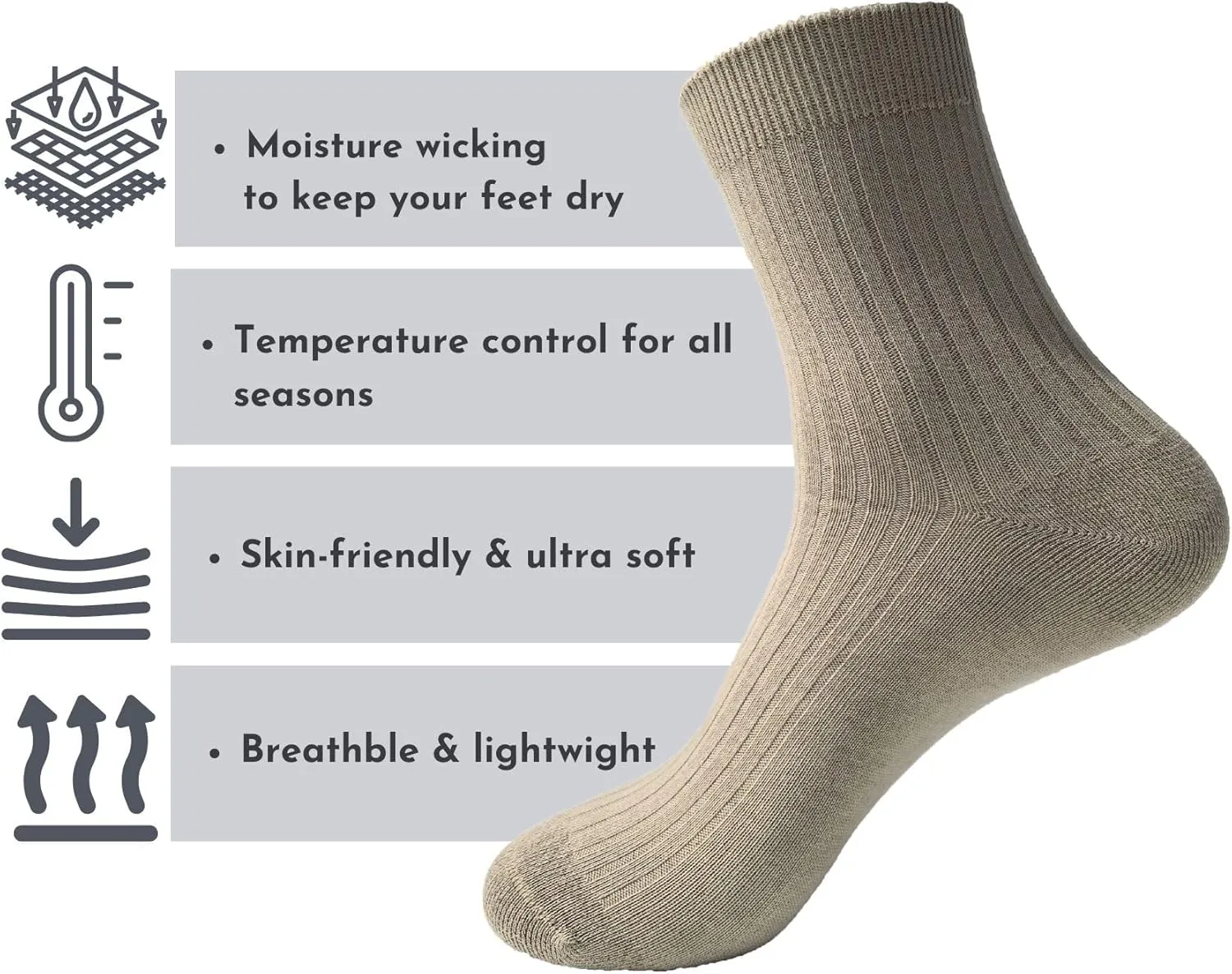Silver Quarter Crew Socks for Women Men, Odor Control Running Socks for Hiking, Walking, Athletic Training