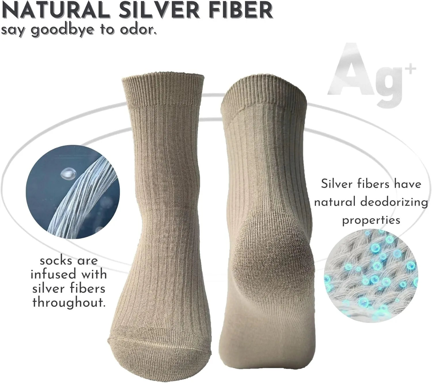 Silver Quarter Crew Socks for Women Men, Odor Control Running Socks for Hiking, Walking, Athletic Training